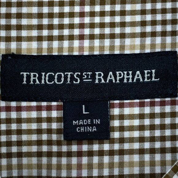 Tricots St Raphael Shirt Mens Large Button Up Brown Plaid Long Sleeve Collared - Picture 2 of 12